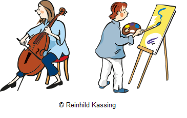 Frau mit Cello und Künstlerin