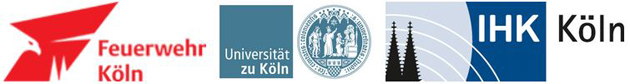 Logos der Feuerwehr Köln, der Universität zu Köln und der Industrie- und Handelskammer Köln