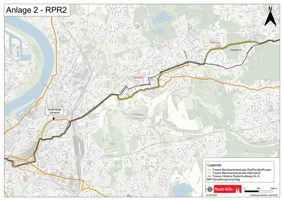 Vorschlag für Trassenführung der RadPendlerRoute Bergisch Gladbach - Köln