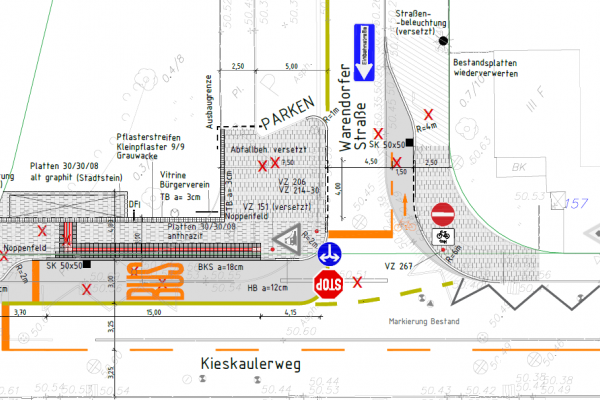 Plan zur Situation Bushaltestelle Merheim