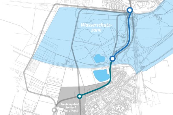 Kartendarstellung des Linienverlaufs der Nord-Alternative 1.1 von der Arnoldshöhe nach Rondorf.