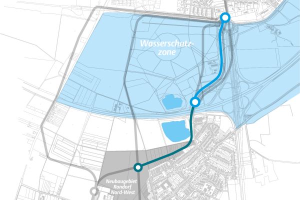 Kartendarstellung des Linienverlaufs der Nord-Alternative 1.2 von der Arnoldshöhe nach Rondorf.