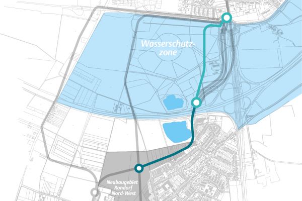 Kartendarstellung des Linienverlaufs der Nord-Alternative 1.4 von der Arnoldshöhe nach Rondorf.