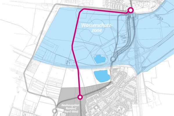 Kartendarstellung des Linienverlaufs der Nord-Alternative 2 von der Arnoldshöhe nach Rondorf.