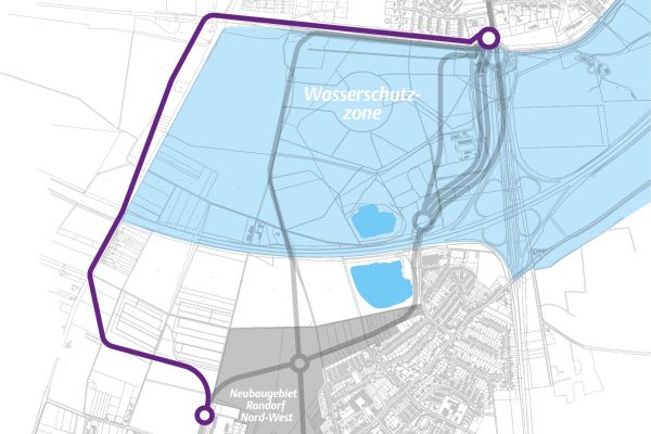 Kartendarstellung des Linienverlaufs der Nord-Alternative 3 von der Arnoldshöhe nach Rondorf.