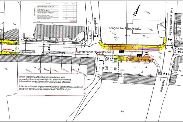 Entwurf zur Planung der Variante 3a. Ein Lageplan der Longericher Hauptstraße ist zu sehen.
