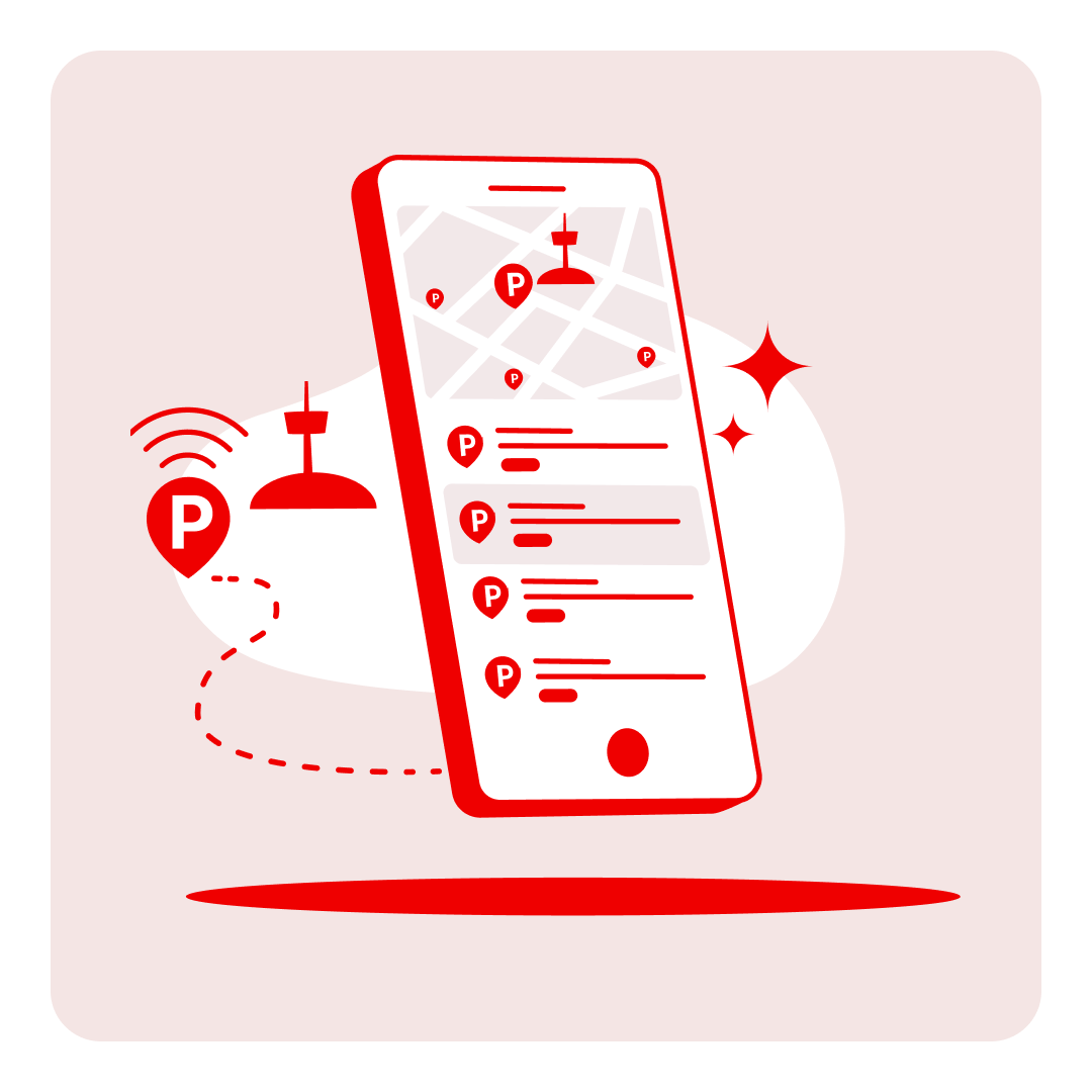 Handy mit einer App zur Parkplatzsuche