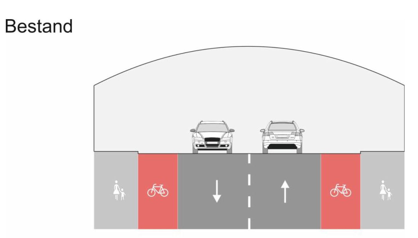 Grafischer Plan der aktuellen Straßenaufteilung am Güterbahnhof Köln-Eifeltor