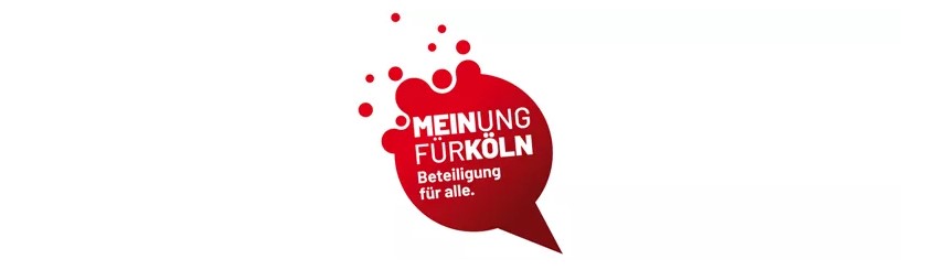 Logo von "Meinung für Köln", eine rote Sprechblase mit dem Text "Meinung für Köln" auf weißem Untergrund