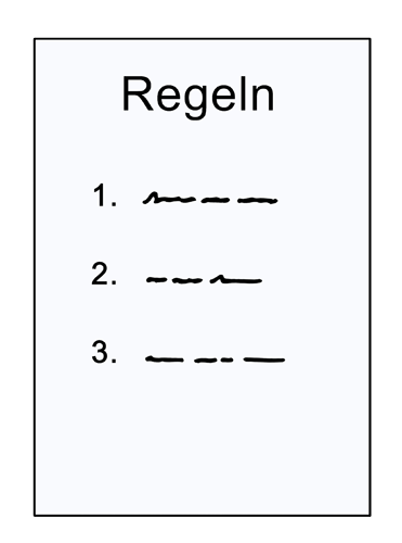 Ein Blatt mit der Überschrift "Regeln" und drei Aufzählungspunkten