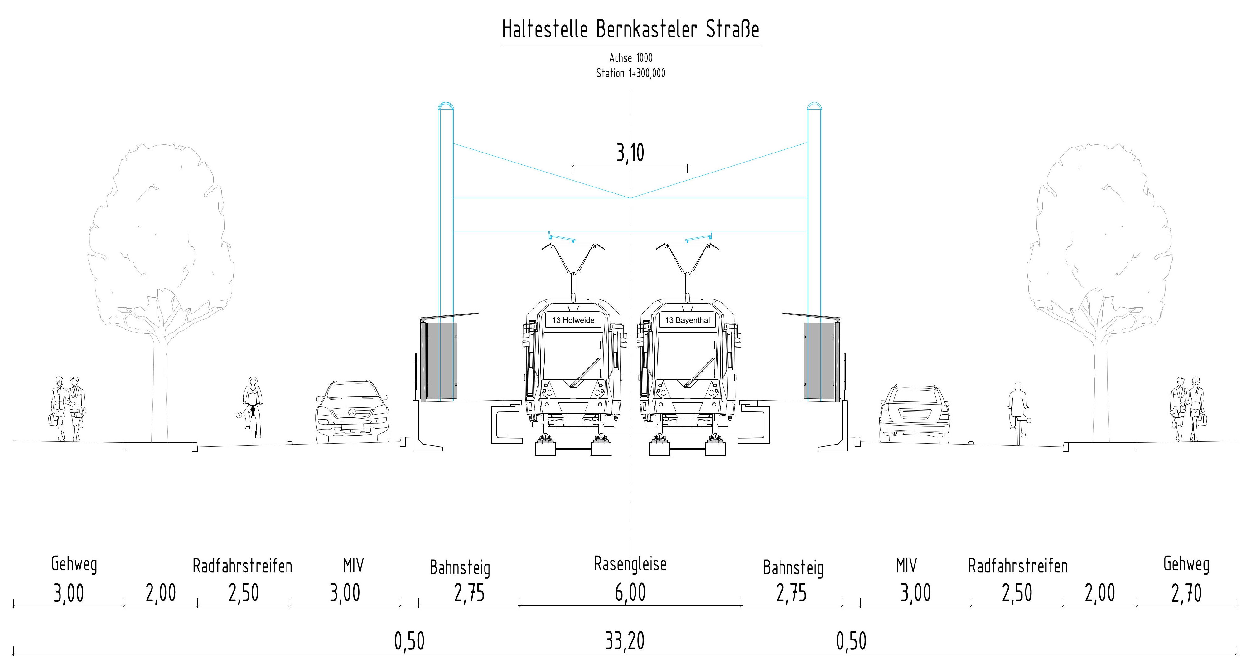 Gestalterische Planung der neuen Haltestelle Bernkasteler Straße