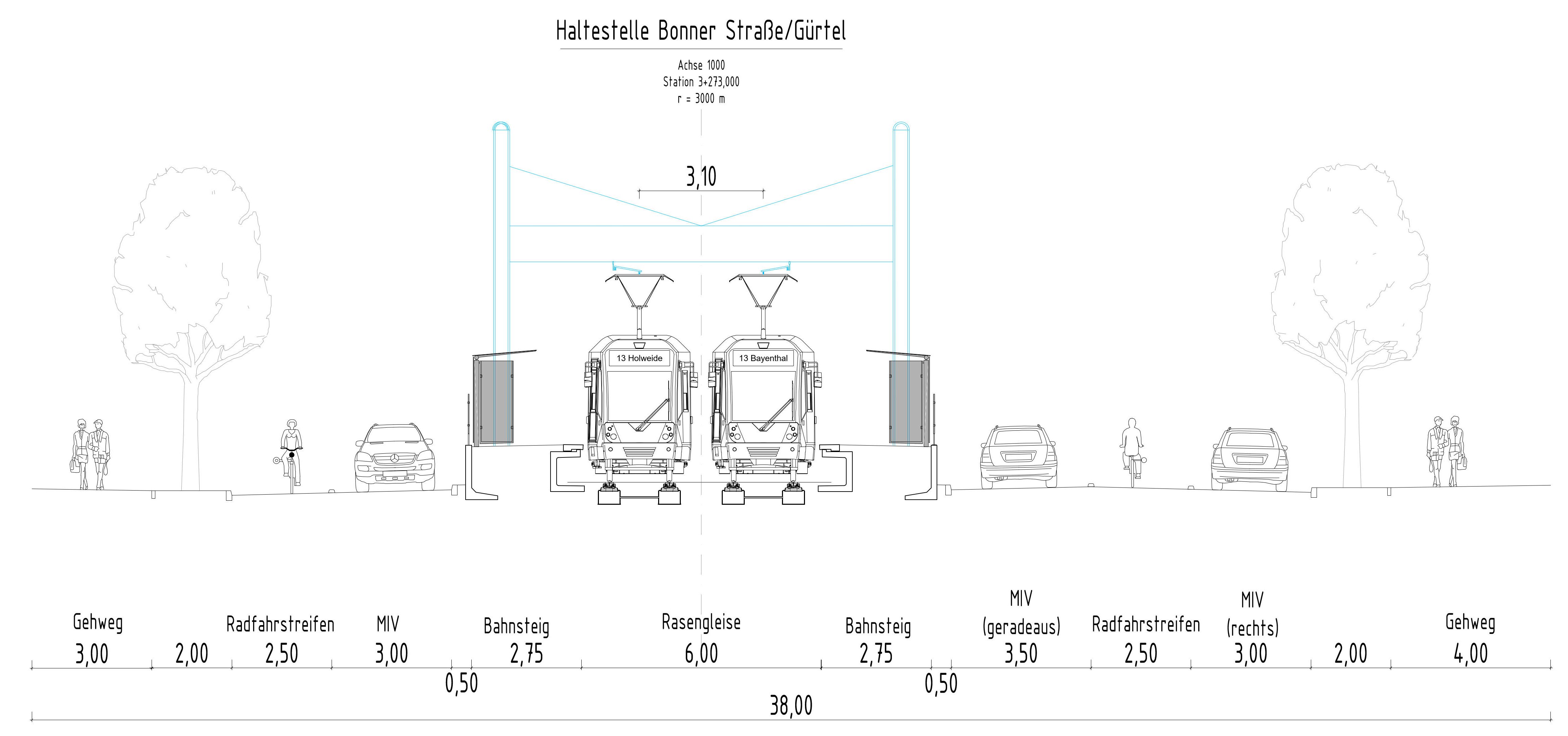 Plan der neuen Haltestelle Bonner Straße