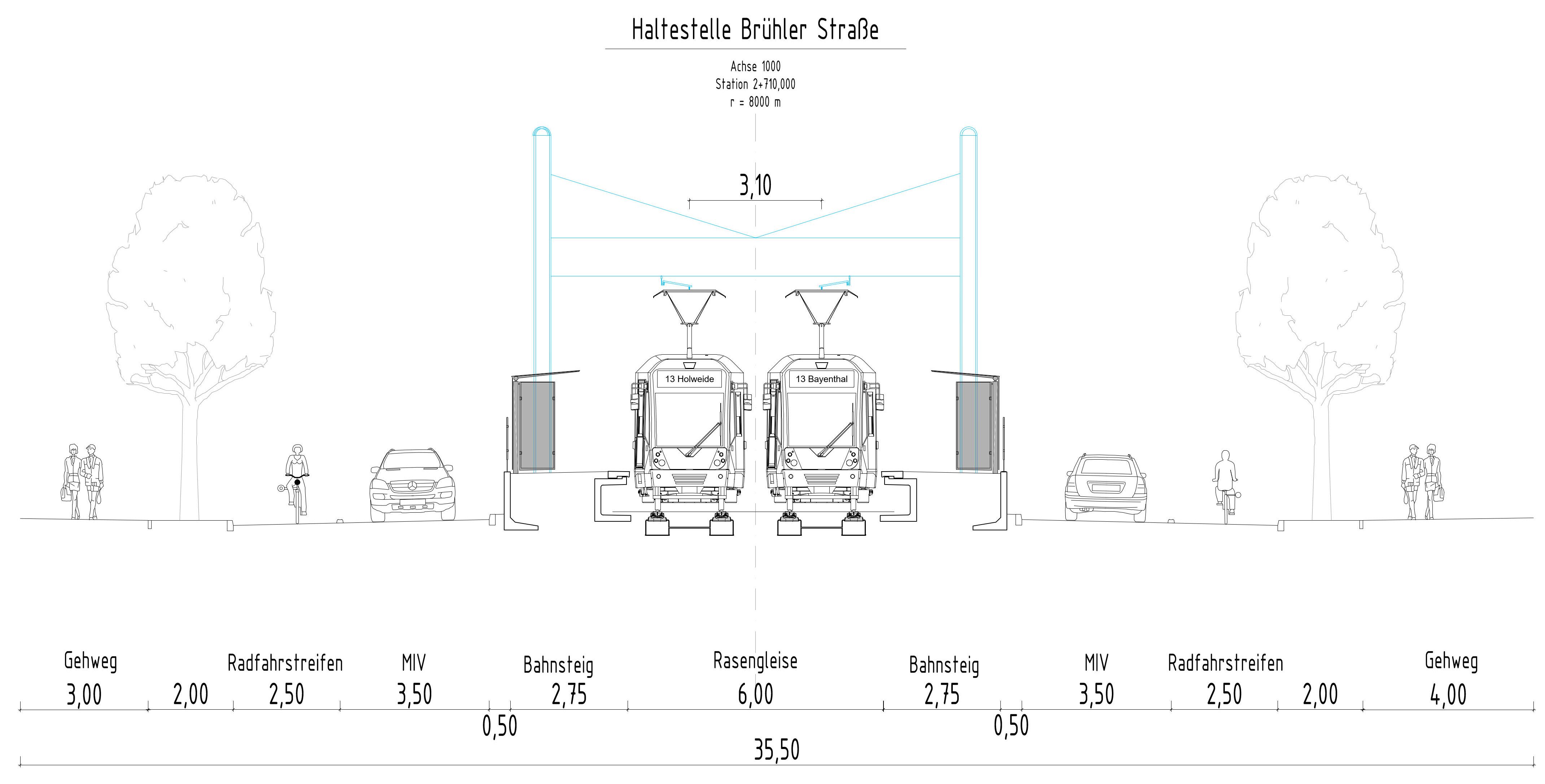 Plan der neuen Haltestelle Brühler Straße