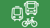 Icons einer Bahn, eines Busses und eines Fahrrads