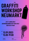 Ein Bild der Veranstaltung "Graffiti Workshop Neumarkt" mit Foto einer Sprühdose, Anzeige der Veranstaltungstages und der Uhrzeit