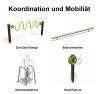 Koordination und Mobilität: Zick-Zack-Stange, Balancierbalken, Schwebeplattform und Hand-Fahrrad