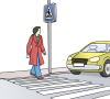 Eine Frau geht über einen Zebrastreifen während ein Auto anhält